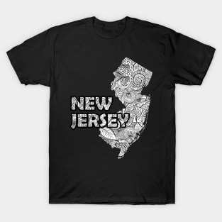 Mandala art map of New Jersey with text in white T-Shirt